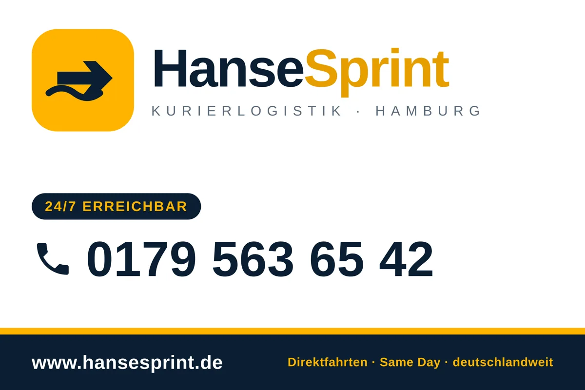 HanseSprint Fahrzeugschild: Logo, 24/7 erreichbar, 0179 563 65 42, www.hansesprint.de