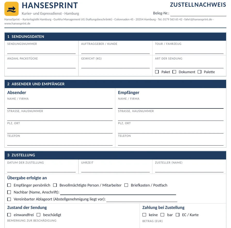 HanseSprint Zustellnachweis für eine Mietkündigung